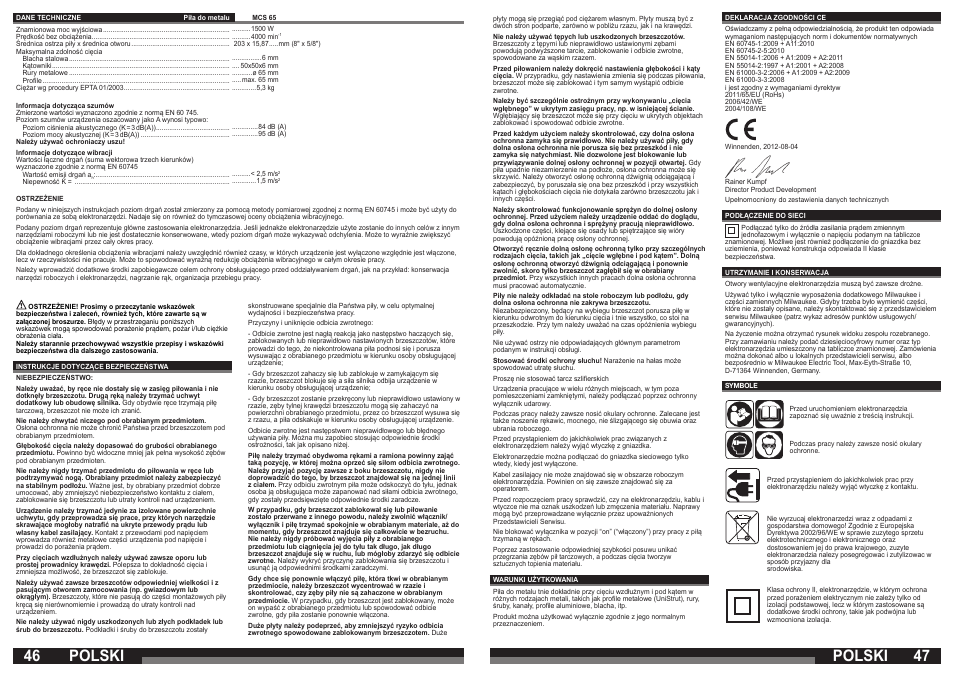 Polski | Milwaukee MCS 65 User Manual | Page 24 / 37