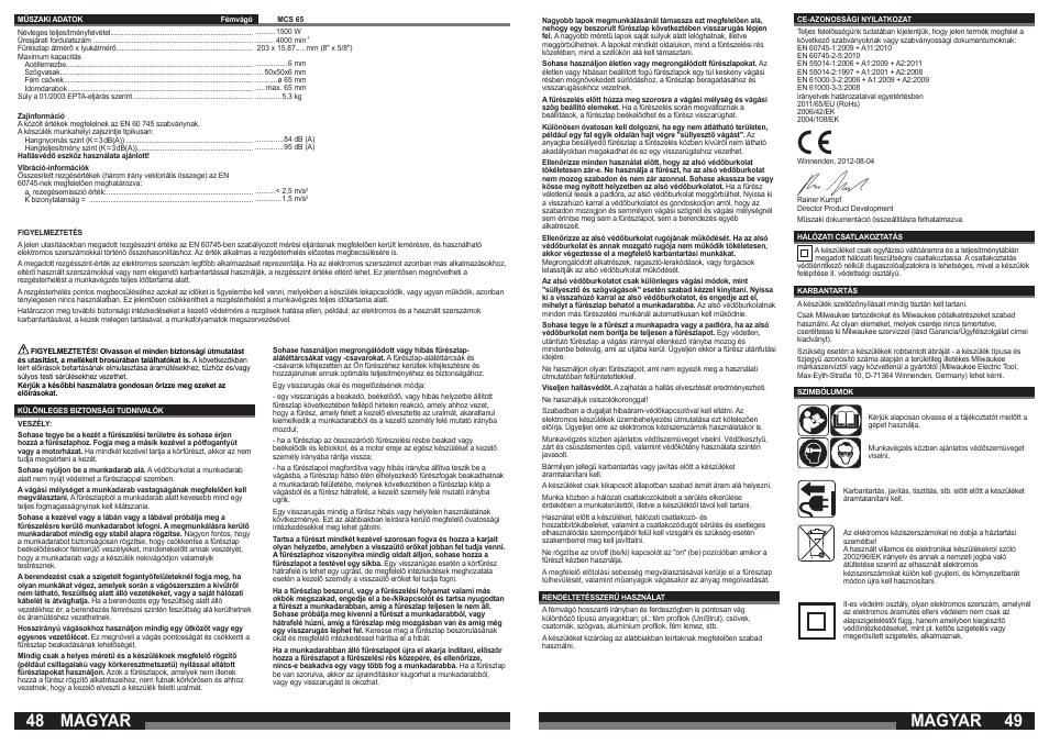 Magyar | Milwaukee MCS 65 User Manual | Page 25 / 37