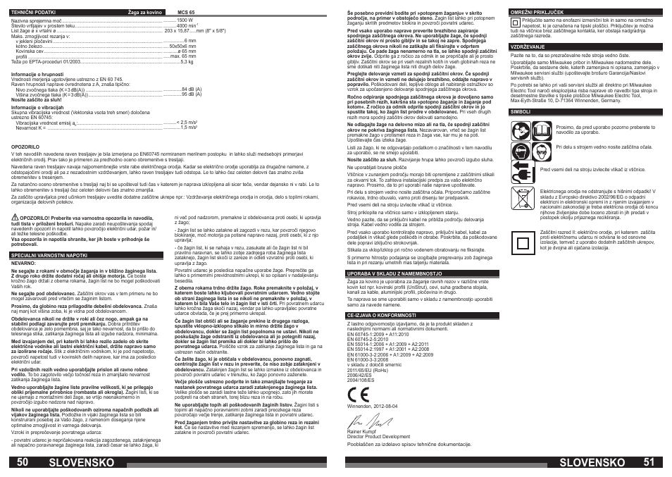 Slovensko | Milwaukee MCS 65 User Manual | Page 26 / 37