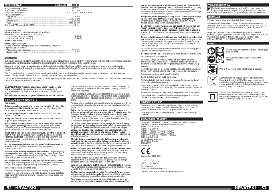 Hrvatski | Milwaukee MCS 65 User Manual | Page 27 / 37