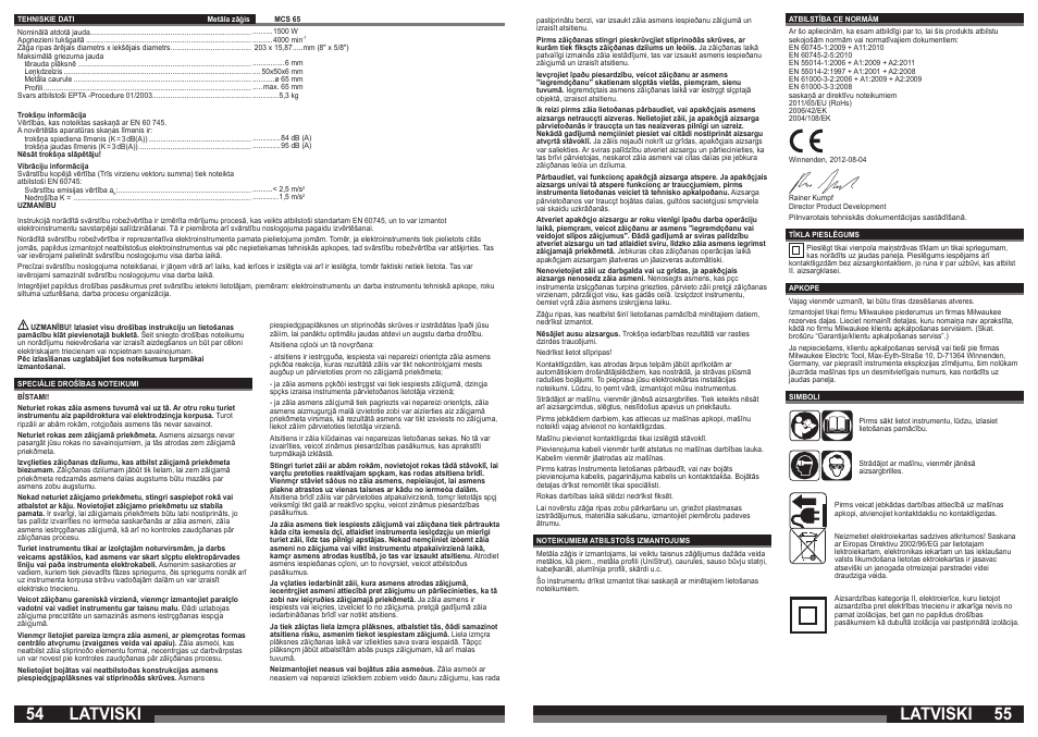 Latviski | Milwaukee MCS 65 User Manual | Page 28 / 37