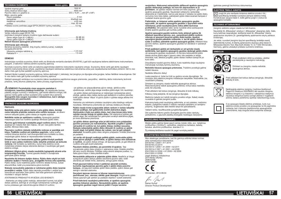 Lietuviškai | Milwaukee MCS 65 User Manual | Page 29 / 37