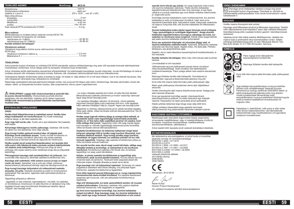 Eesti | Milwaukee MCS 65 User Manual | Page 30 / 37