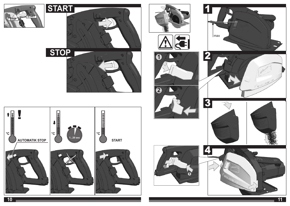 Start stop | Milwaukee MCS 65 User Manual | Page 6 / 37