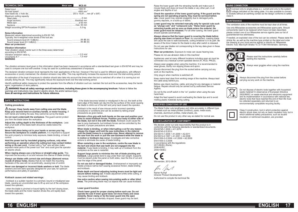 English | Milwaukee MCS 65 User Manual | Page 9 / 37