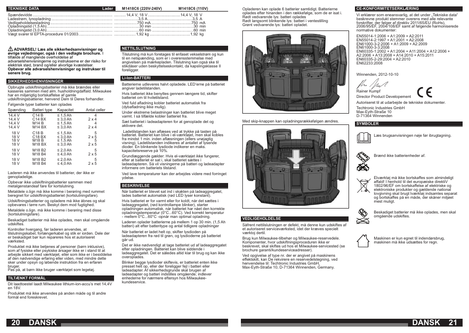 Dansk | Milwaukee M1418C6 User Manual | Page 11 / 31