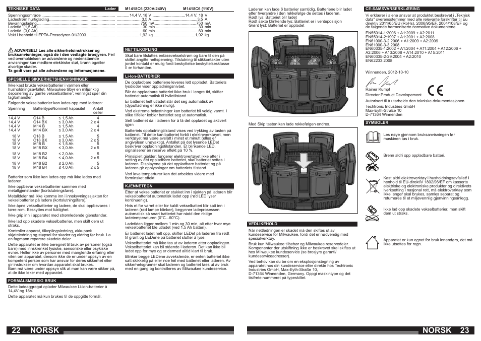 Norsk | Milwaukee M1418C6 User Manual | Page 12 / 31