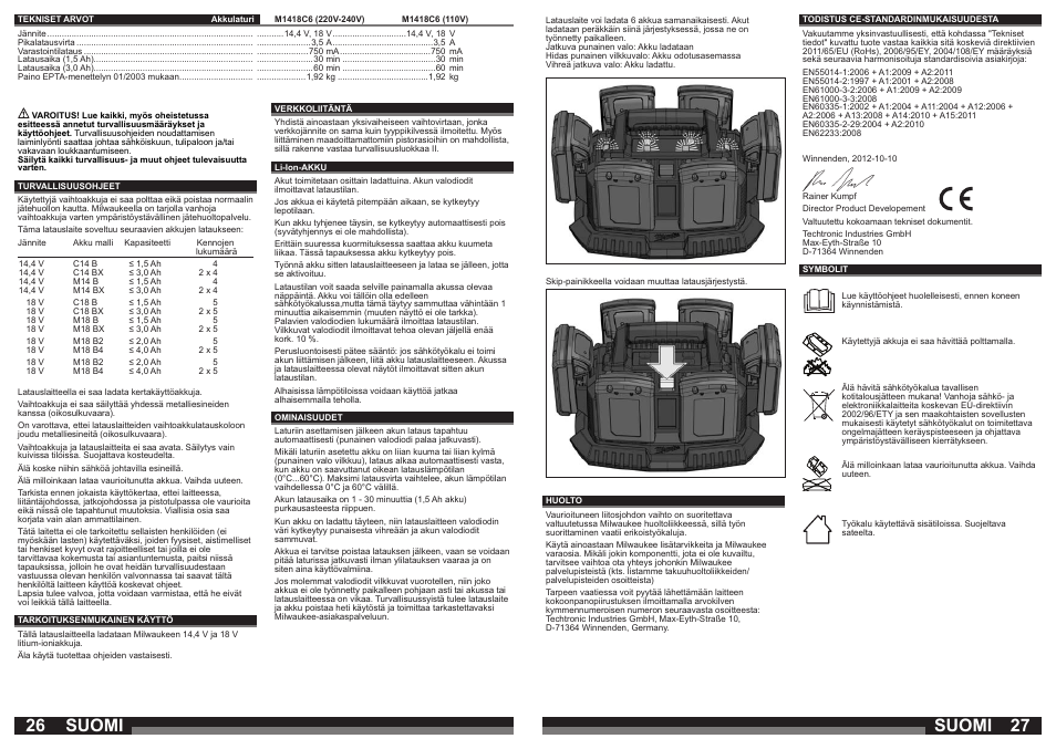 Suomi | Milwaukee M1418C6 User Manual | Page 14 / 31
