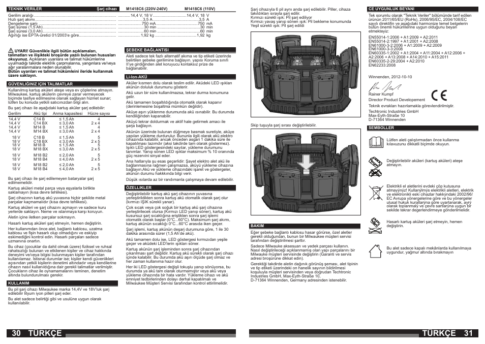 Türkçe | Milwaukee M1418C6 User Manual | Page 16 / 31