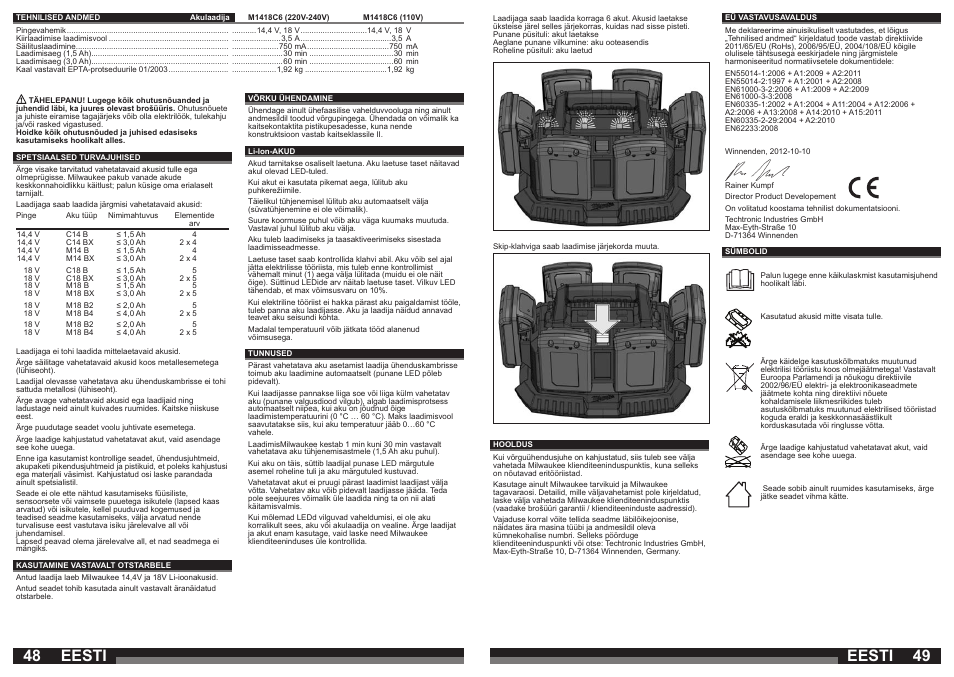 Eesti | Milwaukee M1418C6 User Manual | Page 25 / 31