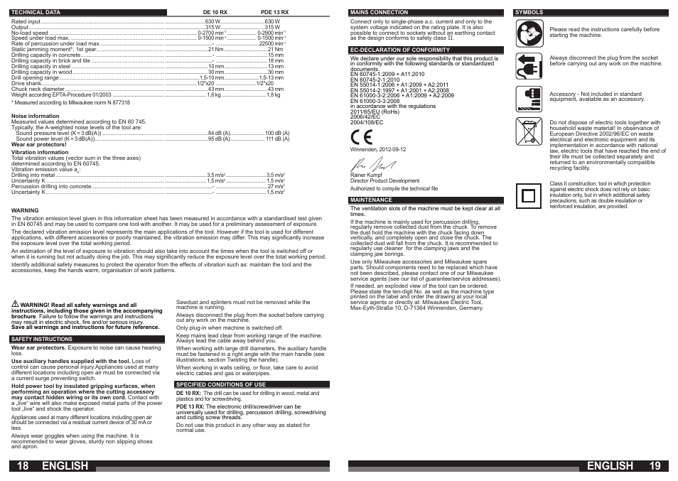English | Milwaukee DE 10 RX User Manual | Page 10 / 37