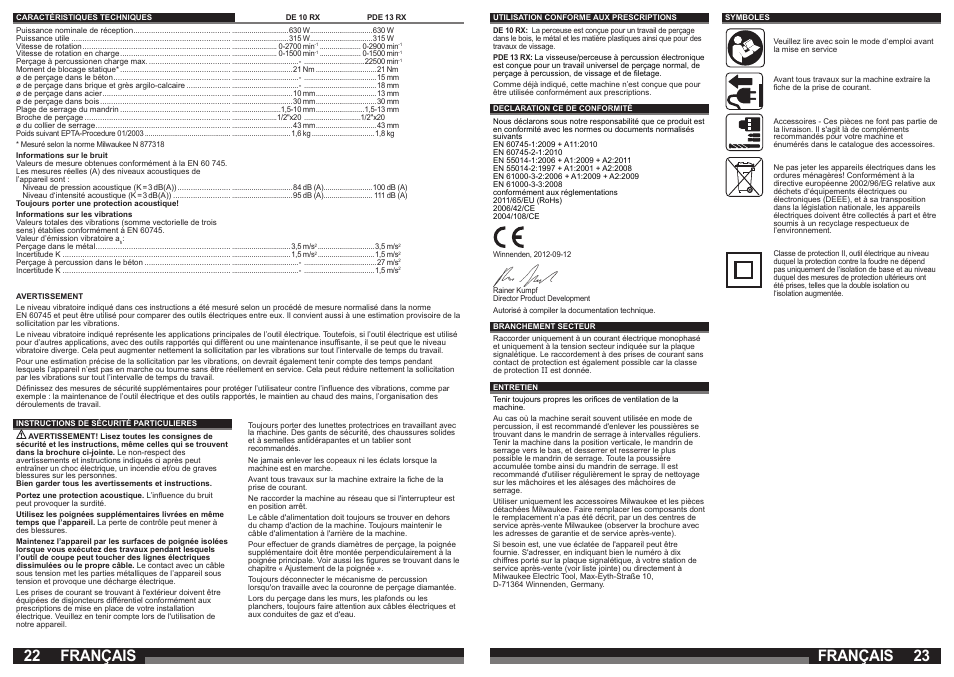 Français | Milwaukee DE 10 RX User Manual | Page 12 / 37