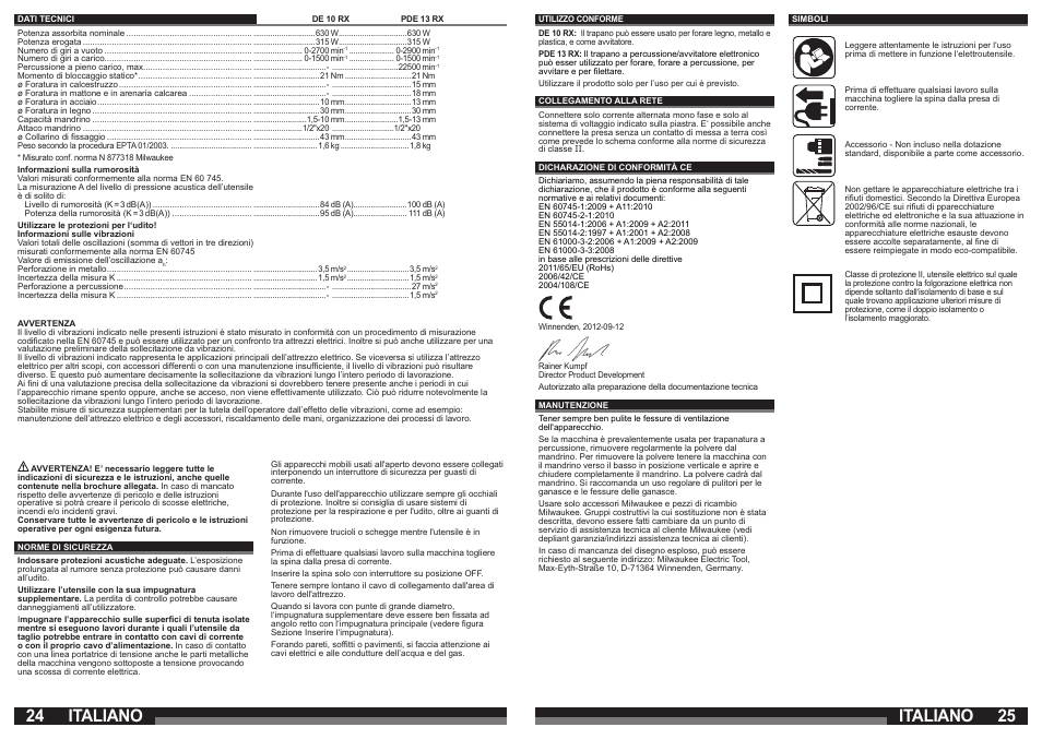 Italiano | Milwaukee DE 10 RX User Manual | Page 13 / 37