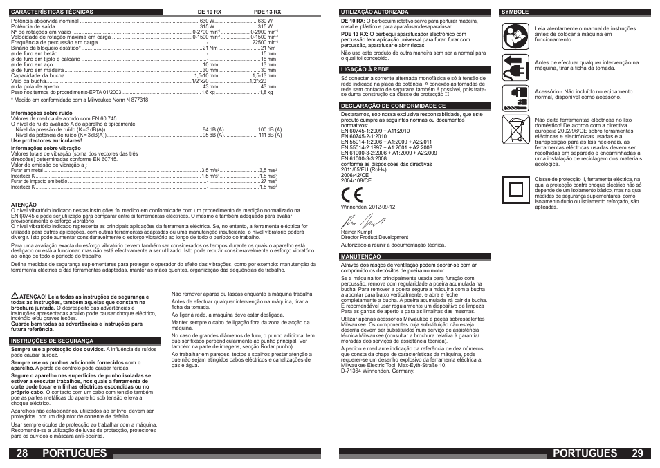 Portugues | Milwaukee DE 10 RX User Manual | Page 15 / 37