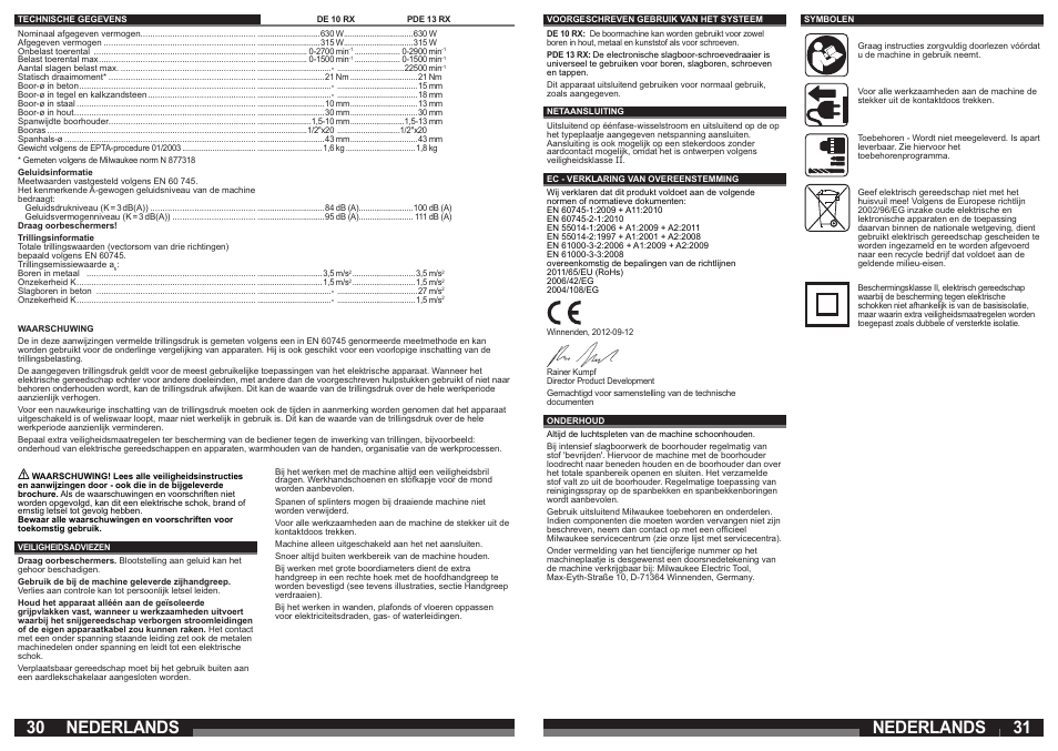 Nederlands | Milwaukee DE 10 RX User Manual | Page 16 / 37