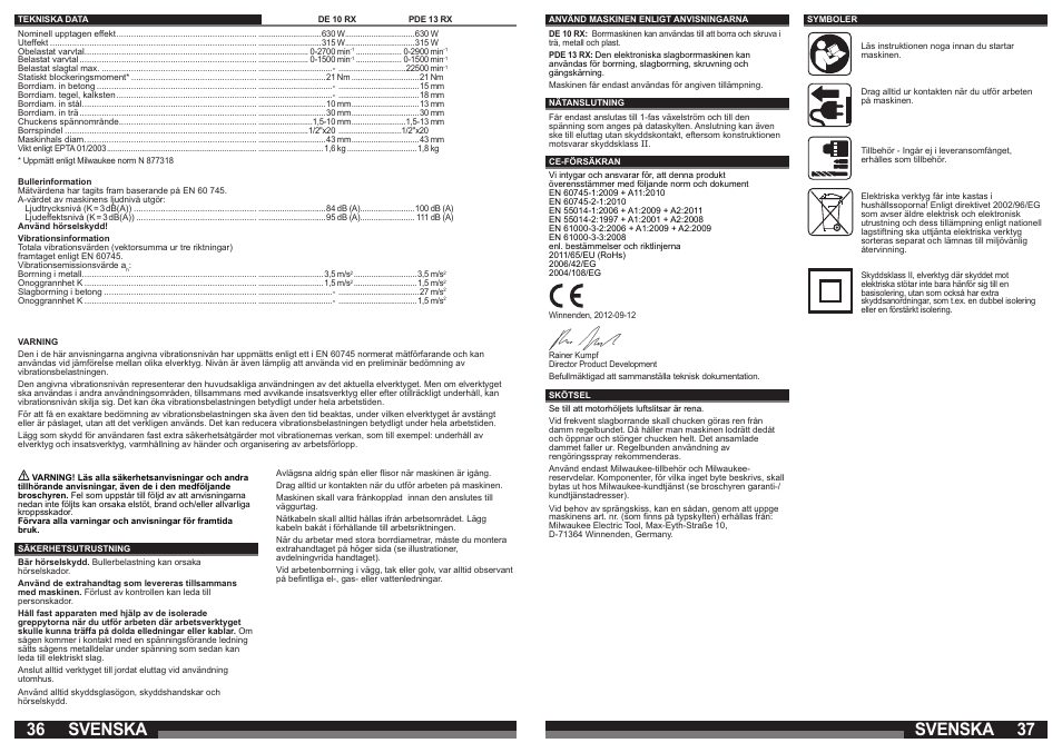 Svenska | Milwaukee DE 10 RX User Manual | Page 19 / 37