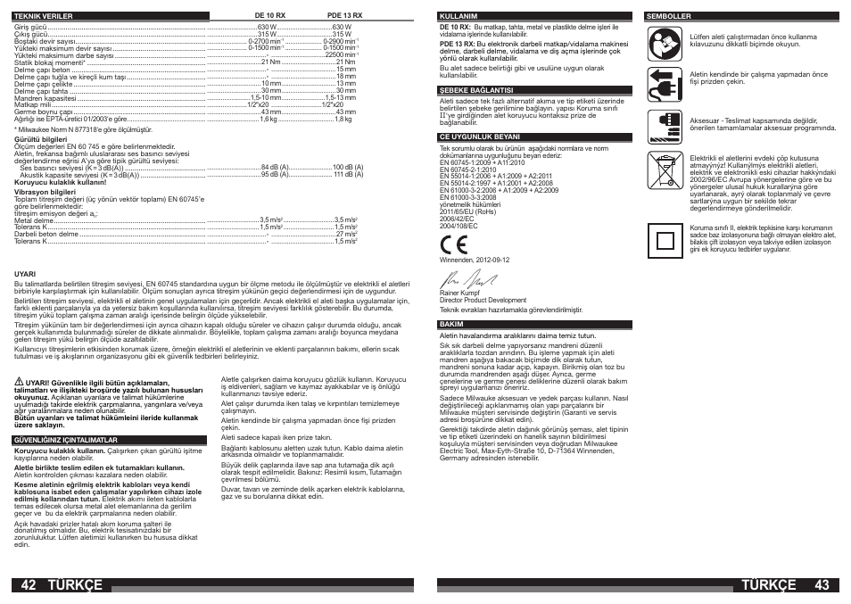 Türkçe | Milwaukee DE 10 RX User Manual | Page 22 / 37
