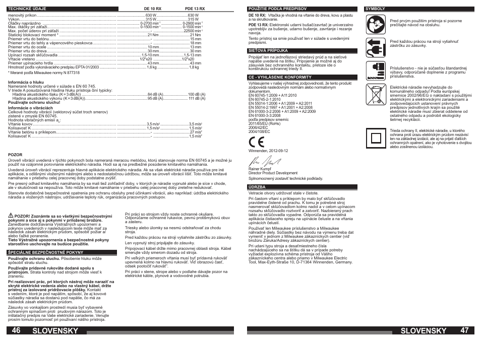 Slovensky | Milwaukee DE 10 RX User Manual | Page 24 / 37