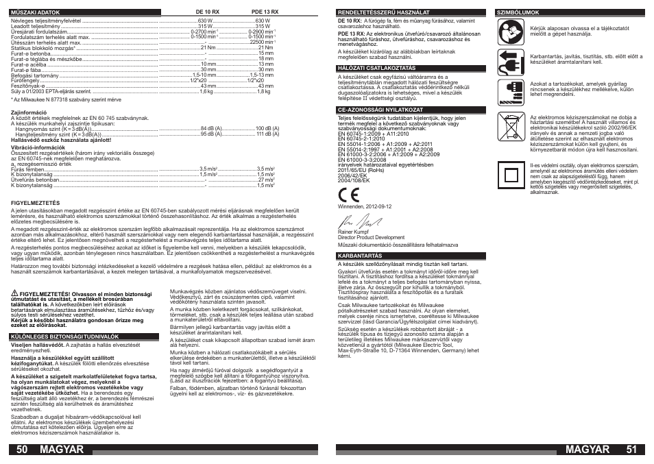Magyar | Milwaukee DE 10 RX User Manual | Page 26 / 37