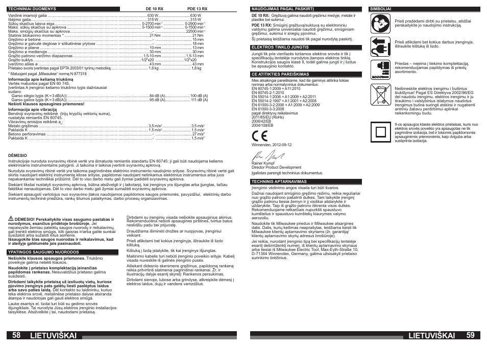 Lietuviškai | Milwaukee DE 10 RX User Manual | Page 30 / 37