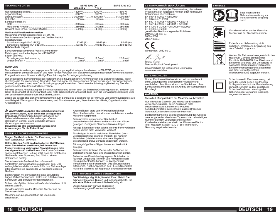 Deutsch | Milwaukee SSPE 1300 SQ User Manual | Page 10 / 37