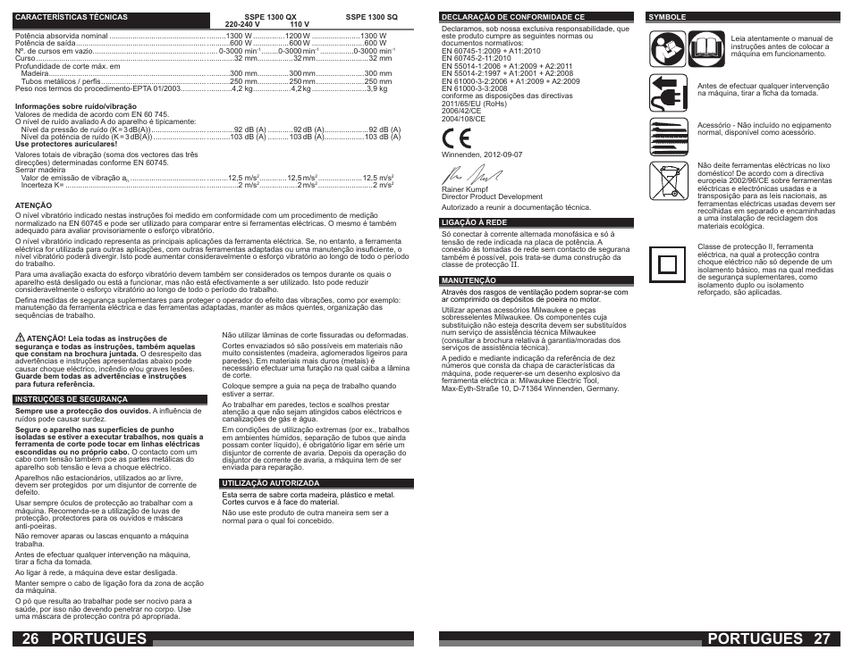 Portugues | Milwaukee SSPE 1300 SQ User Manual | Page 14 / 37