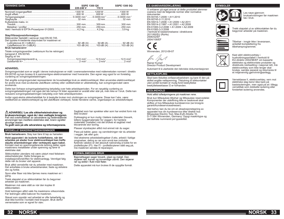 Norsk | Milwaukee SSPE 1300 SQ User Manual | Page 17 / 37