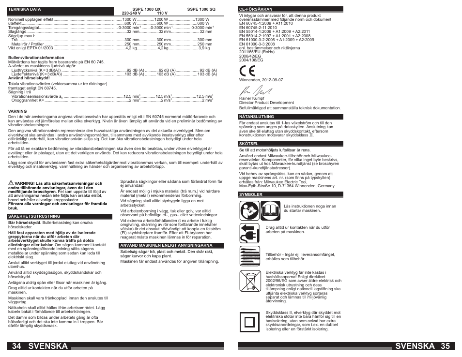 Svenska | Milwaukee SSPE 1300 SQ User Manual | Page 18 / 37