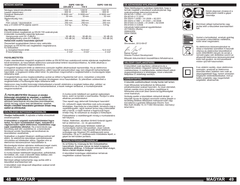 Magyar | Milwaukee SSPE 1300 SQ User Manual | Page 25 / 37