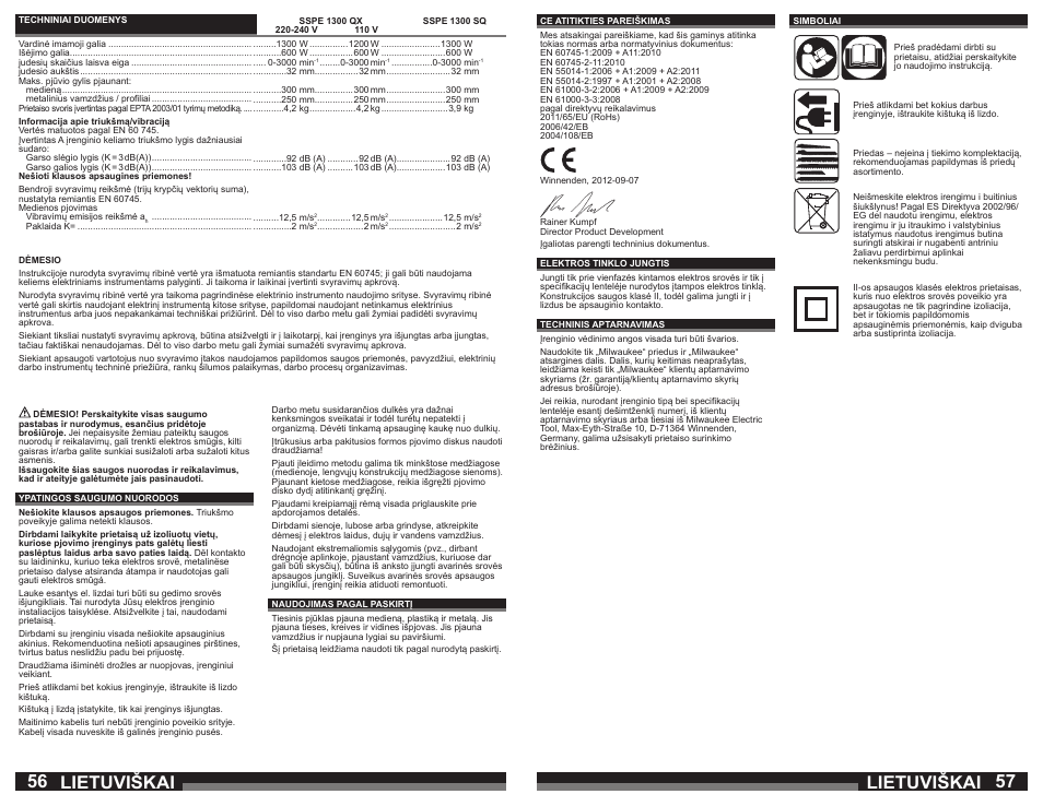 Lietuviškai | Milwaukee SSPE 1300 SQ User Manual | Page 29 / 37