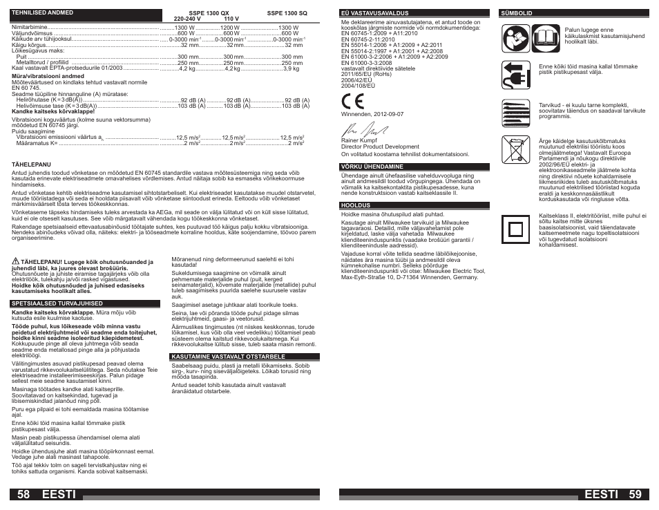 Eesti | Milwaukee SSPE 1300 SQ User Manual | Page 30 / 37