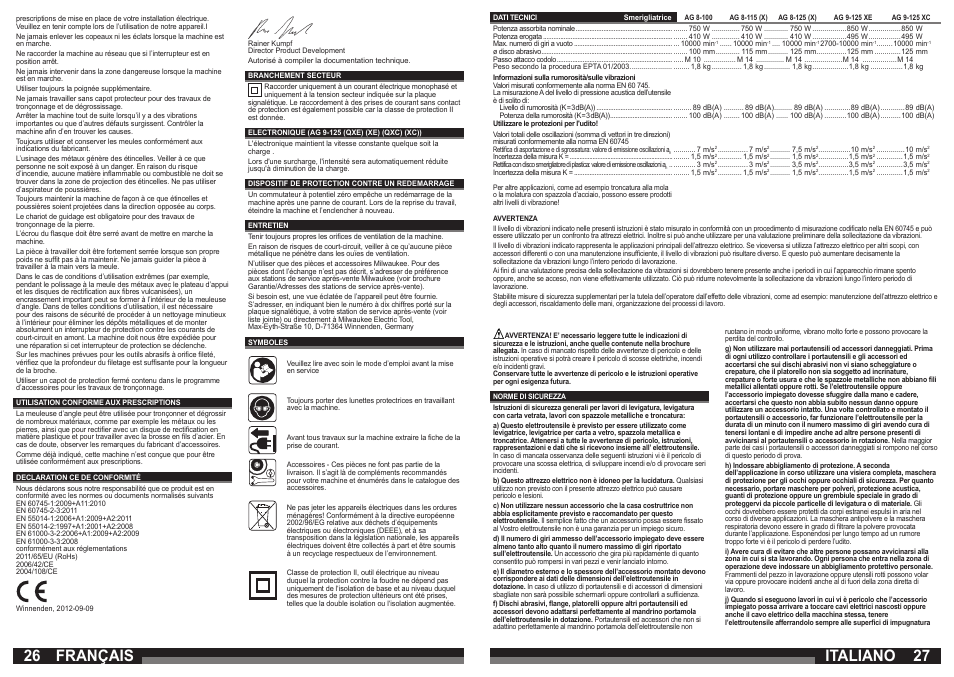 Italiano, Français | Milwaukee AG 9-125 XC User Manual | Page 14 / 51