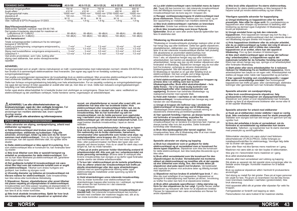 Norsk | Milwaukee AG 9-125 XC User Manual | Page 22 / 51