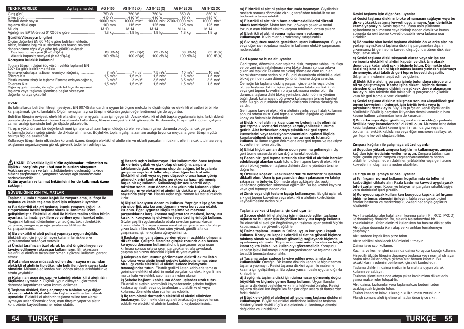 Türkçe | Milwaukee AG 9-125 XC User Manual | Page 28 / 51