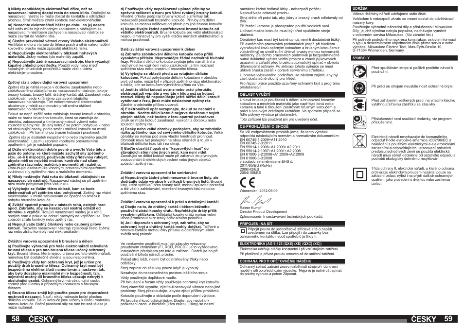 58 59 česky, Česky | Milwaukee AG 9-125 XC User Manual | Page 30 / 51