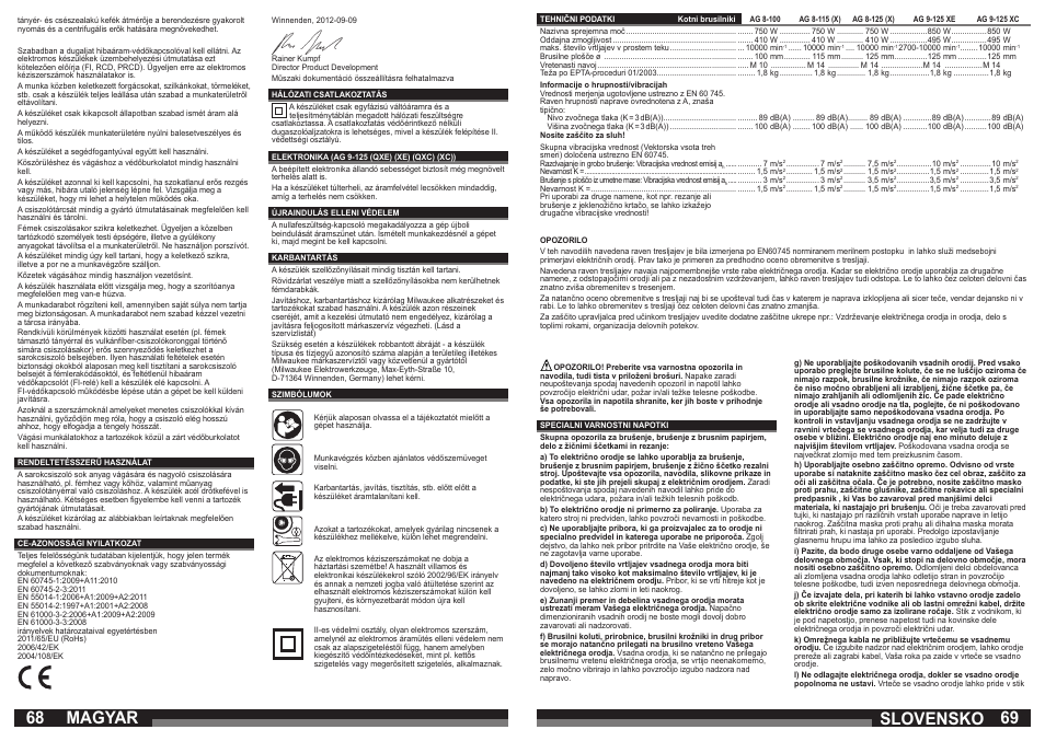 Slovensko, Magyar | Milwaukee AG 9-125 XC User Manual | Page 35 / 51