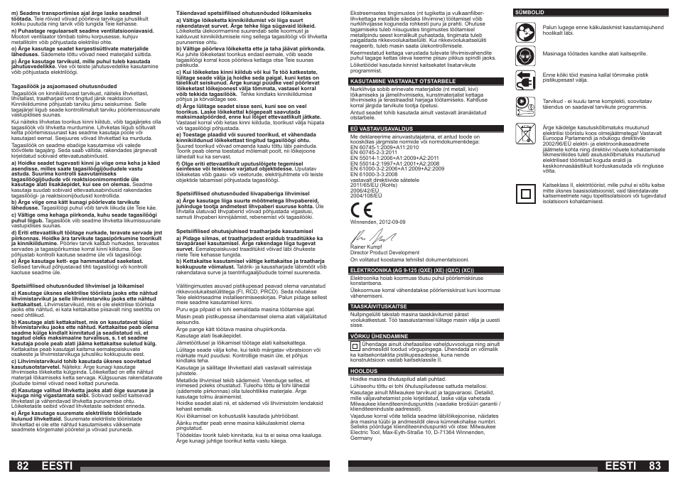 82 83 eesti, Eesti | Milwaukee AG 9-125 XC User Manual | Page 42 / 51