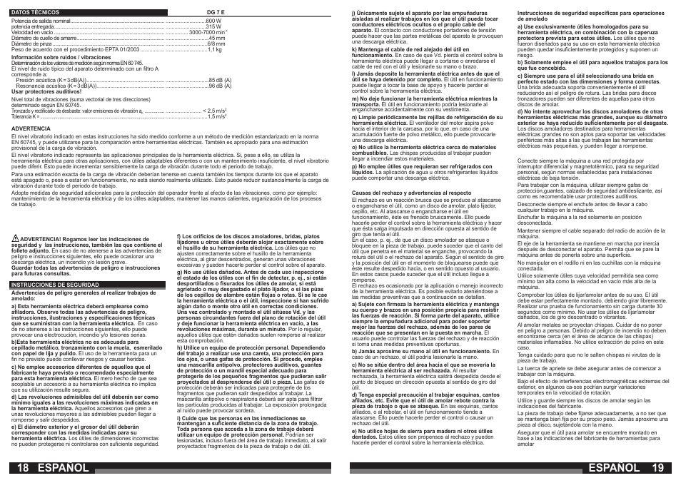 Español | Milwaukee DG 7 E User Manual | Page 10 / 45