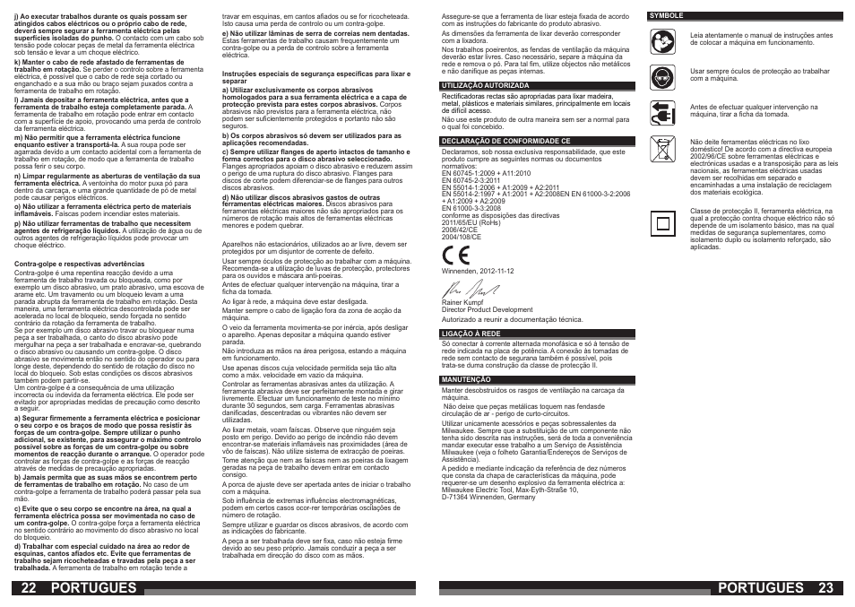 22 23 portugues, Portugues | Milwaukee DG 7 E User Manual | Page 12 / 45