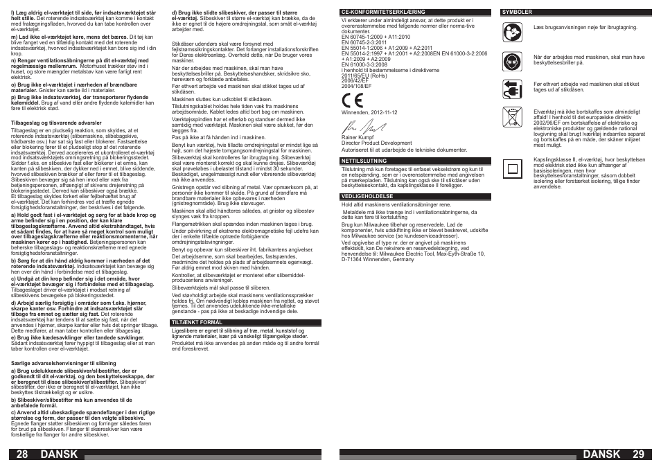 28 29 dansk, Dansk | Milwaukee DG 7 E User Manual | Page 15 / 45