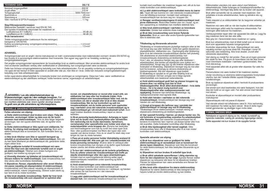 Norsk | Milwaukee DG 7 E User Manual | Page 16 / 45