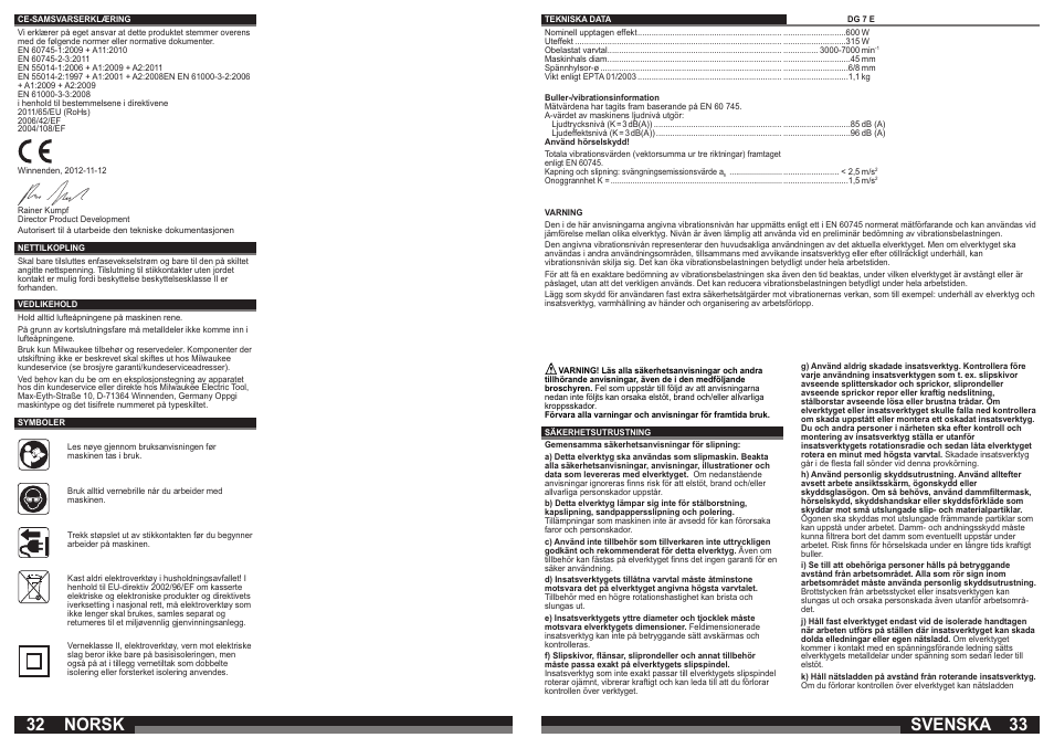 Norsk, Svenska | Milwaukee DG 7 E User Manual | Page 17 / 45