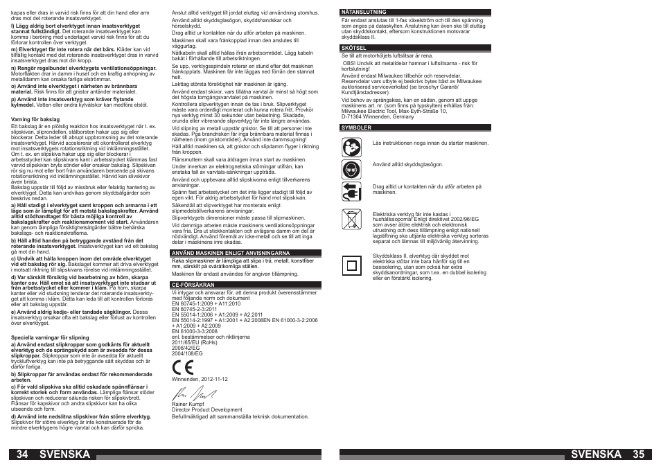 34 35 svenska, Svenska | Milwaukee DG 7 E User Manual | Page 18 / 45