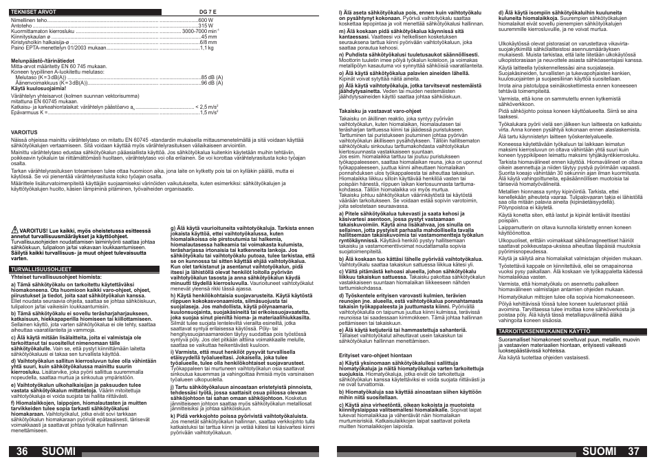 Suomi | Milwaukee DG 7 E User Manual | Page 19 / 45