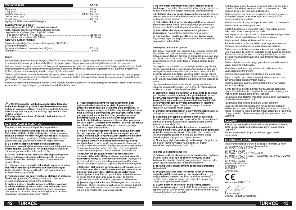 Türkçe | Milwaukee DG 7 E User Manual | Page 22 / 45