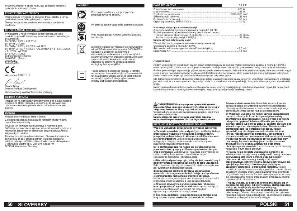 Slovensky, Polski | Milwaukee DG 7 E User Manual | Page 26 / 45