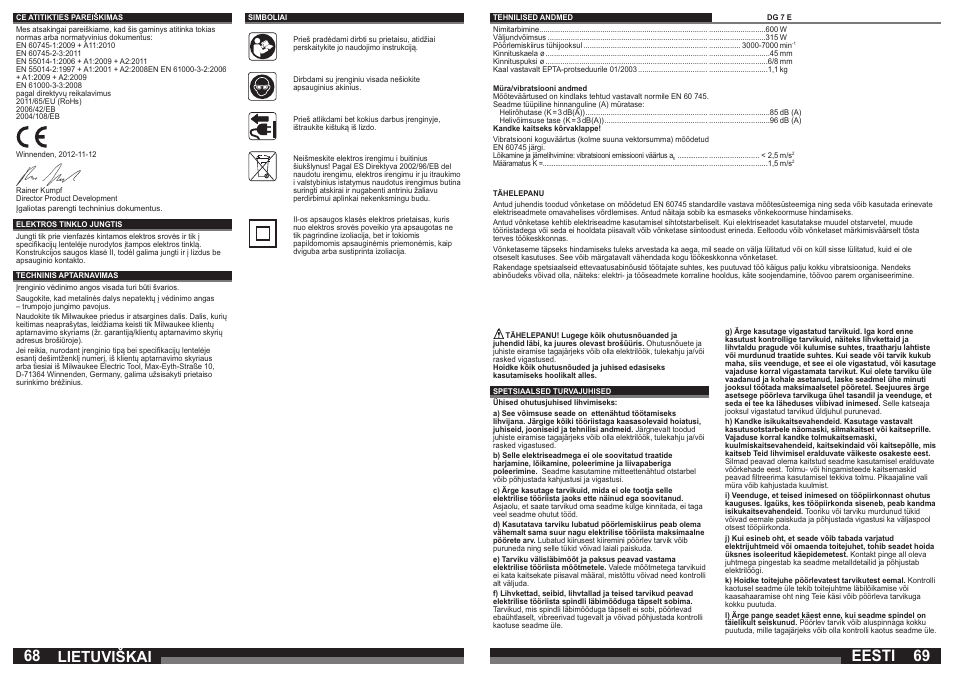 Lietuviškai, Eesti | Milwaukee DG 7 E User Manual | Page 35 / 45