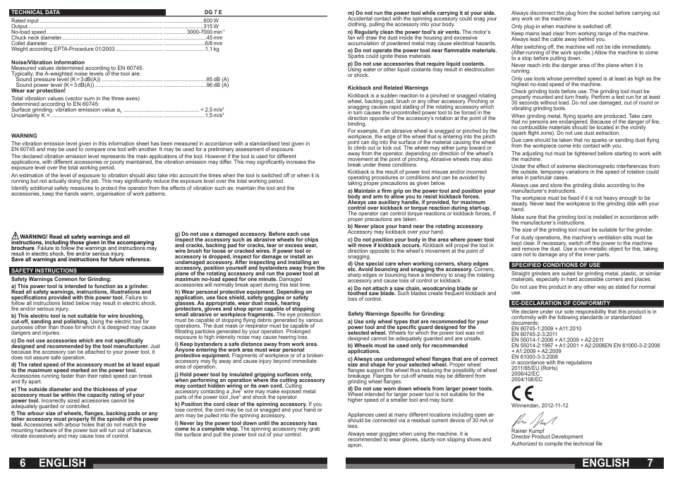 English | Milwaukee DG 7 E User Manual | Page 4 / 45