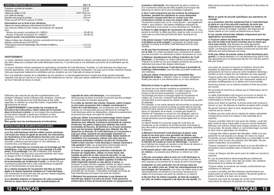 Français | Milwaukee DG 7 E User Manual | Page 7 / 45