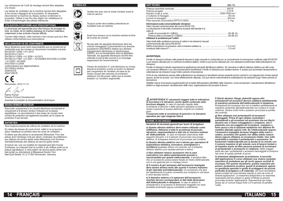 Français, Italiano | Milwaukee DG 7 E User Manual | Page 8 / 45